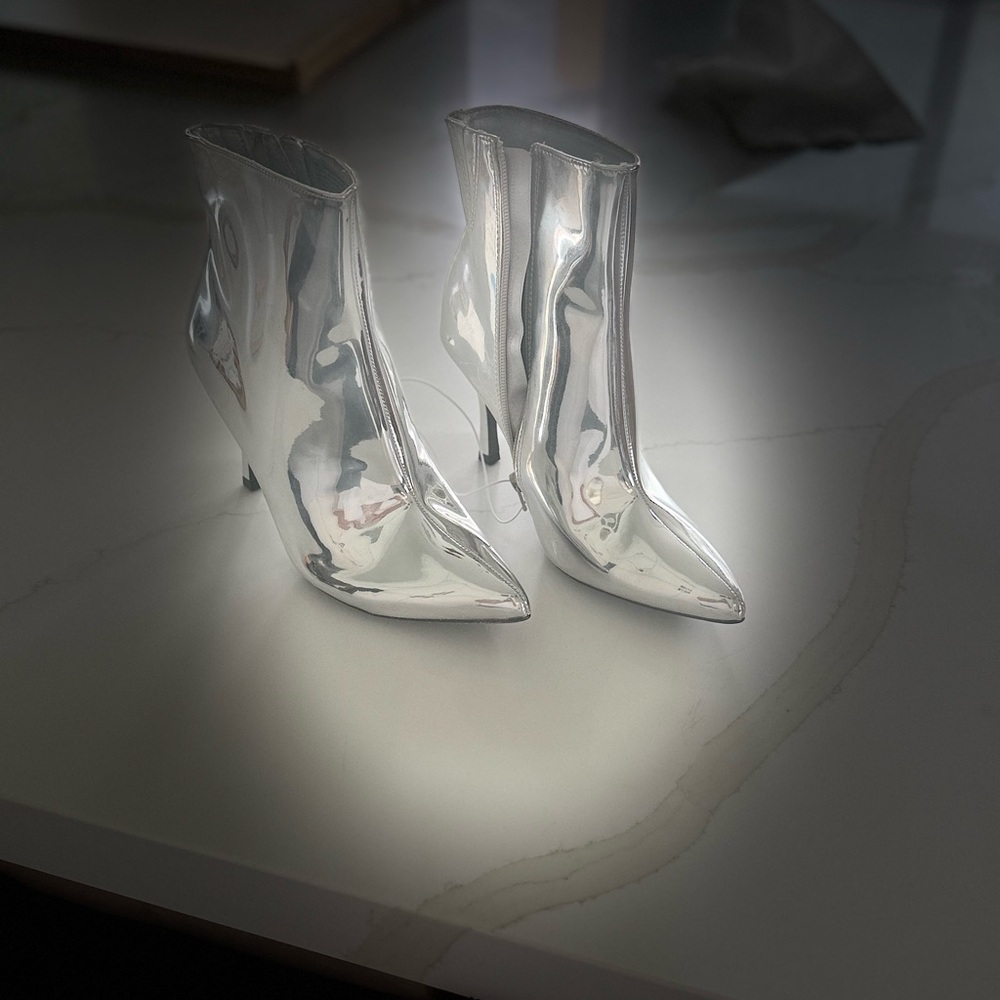 a new day Shiny Silver Heeled Boots